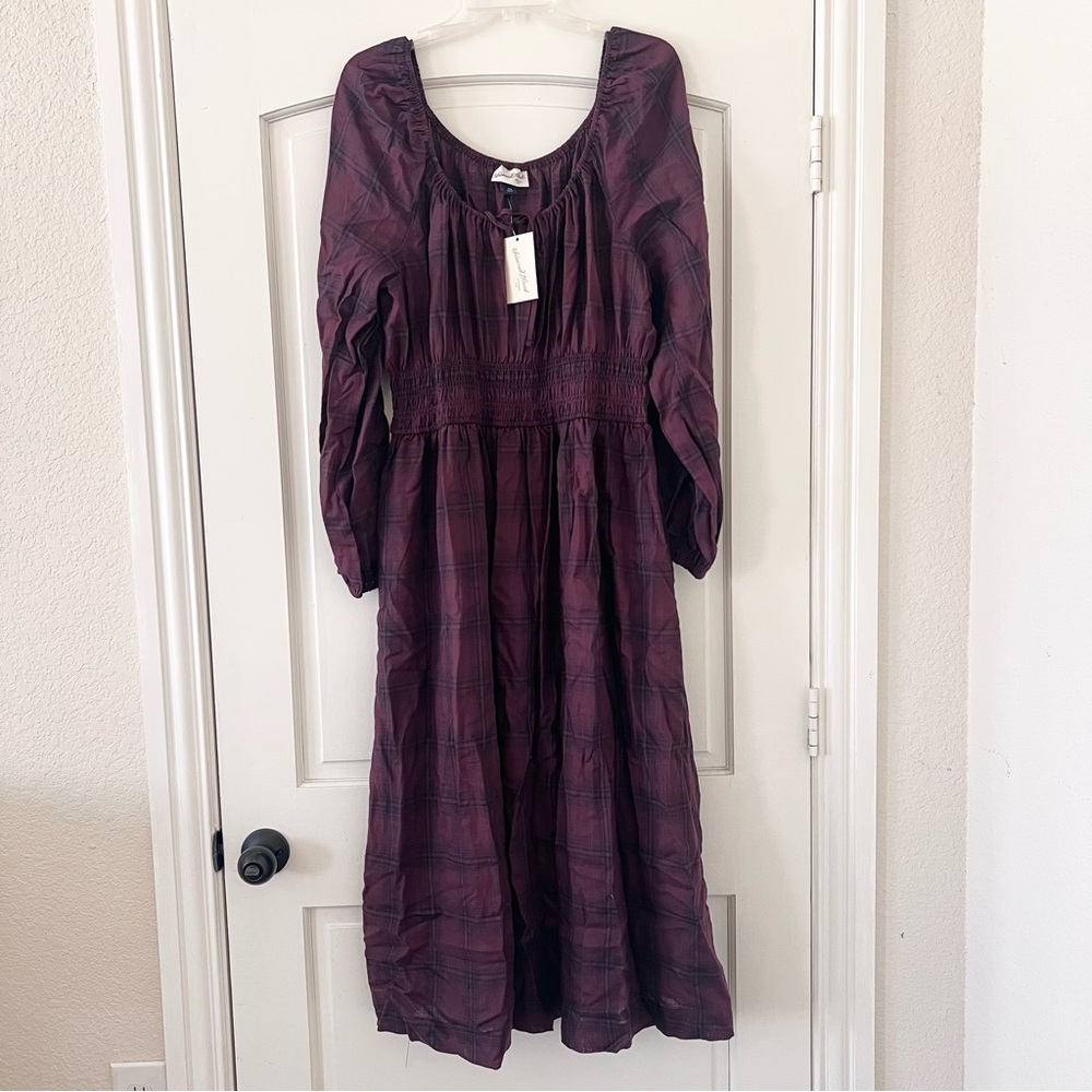 Universal Thread Mini Long Sleeved A Line Dress Rosewood Brown Plaid XXL